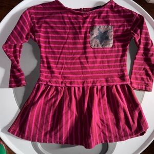 Pink Striped Kids Tunic Dress with Star Pocket
